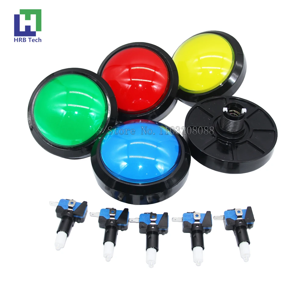 5pcs 100mm Big Round Push Button LED Illuminated With Microswitch For DIY Arcade Game Machine Parts 12V Large Dome Light Switch