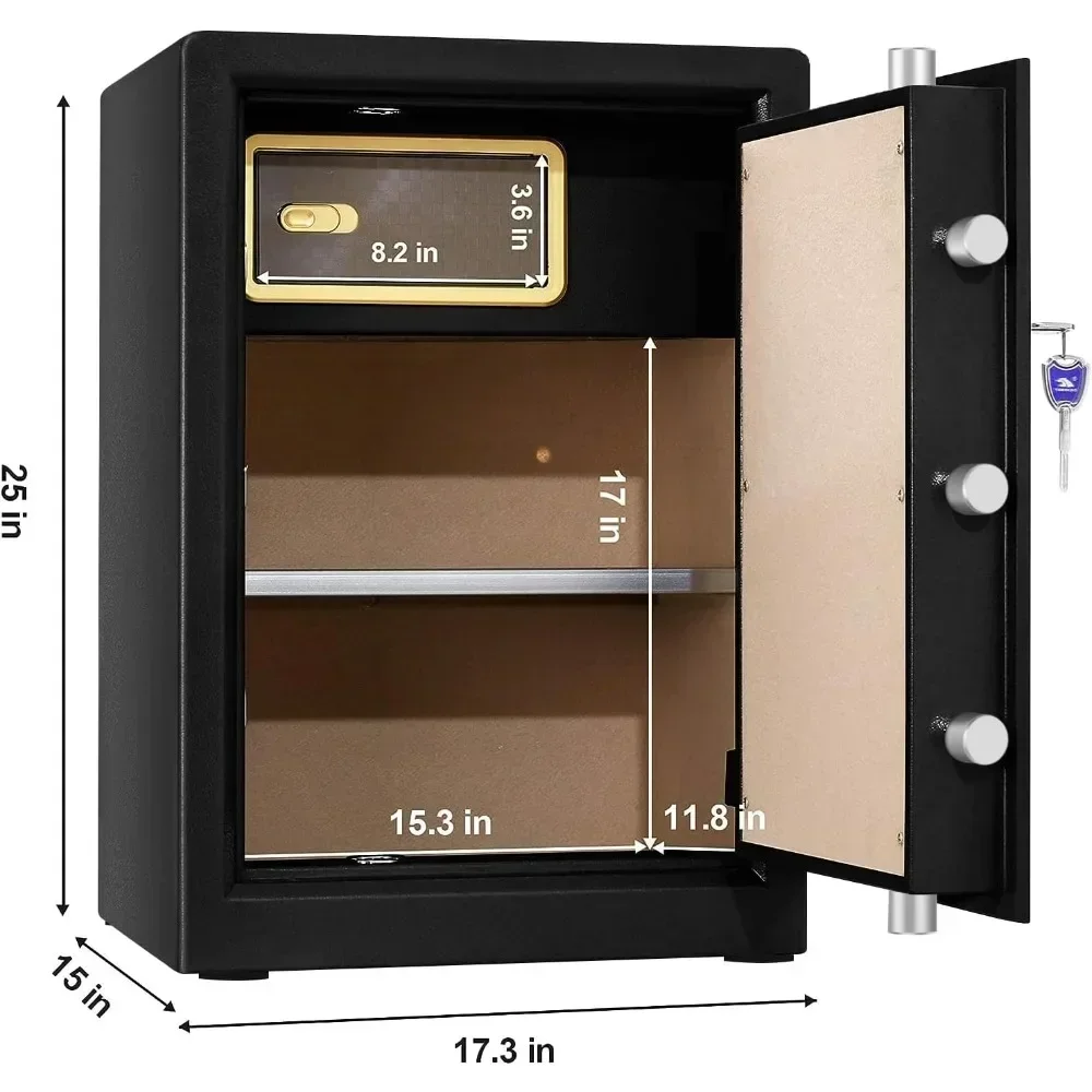 File cabinet, home file cabinet, large safe with dual security key lock and currency and file password, 3.7 cubic black