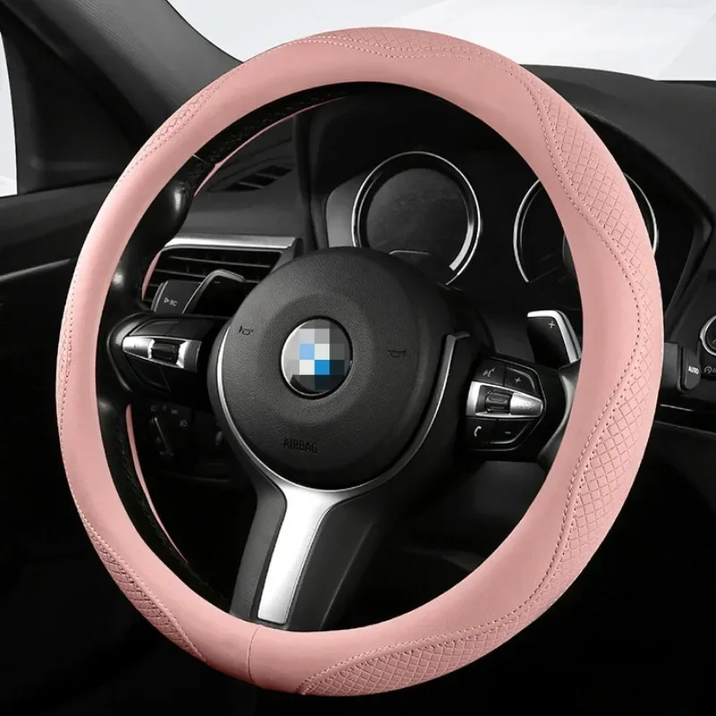Leather Car Steering Wheel Cover Universal Steering Wheel Covers Cute Car Accessories Interior Woman Steering Covers O/D Shape
