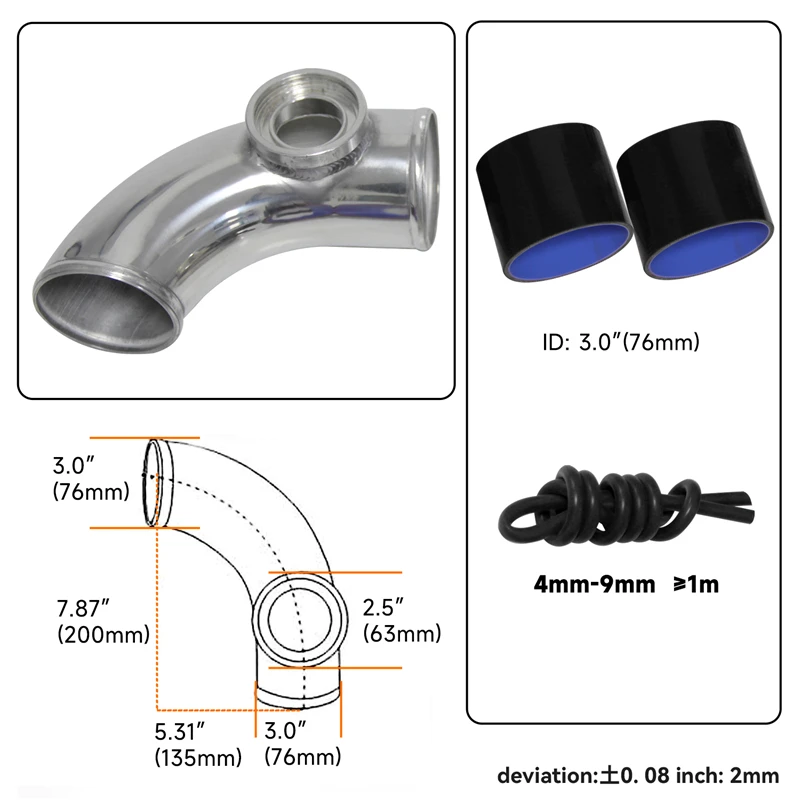 Universal Turbo Blow Off Valve & 3in/76mm SQV SSQV Style Aluminum Flange Pipe Kit