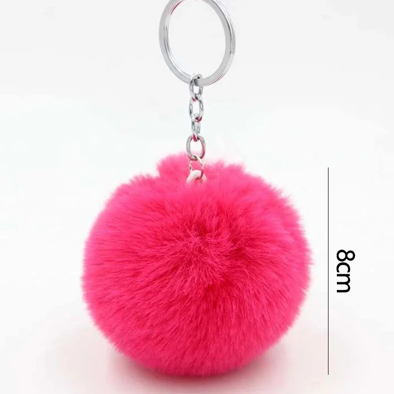 8CM Fluffy Rabbit Fur Ball Key Chain Cute Candy Colors Pompom Artificial Rabbit Fur Keychain Women Car Bag Key Ring