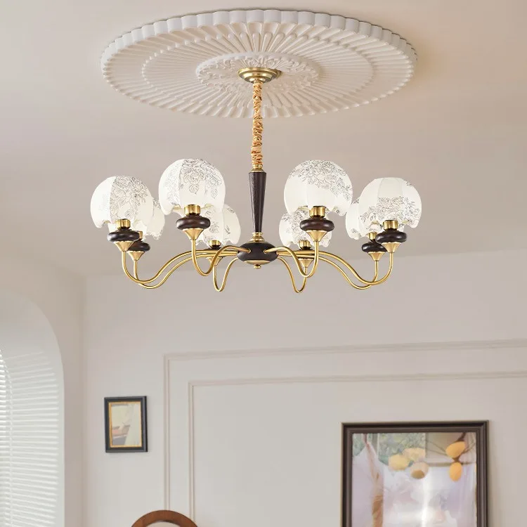 Medieval living room chandelier retro fabric pattern bedroom light Nanyang wind B & B walnut lamp