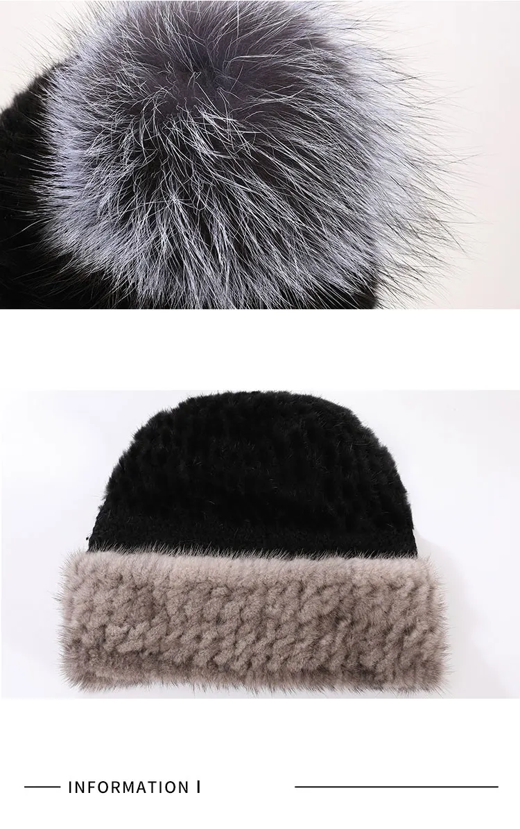 Echte Nerz Pelzmütze mit Fuchs Pelz Ball Ohren schützer Schutzkappe Winter mütze für Frauen russische Herbst mütze Fuchs Pelz Mützen fallen Haube – Detail 3