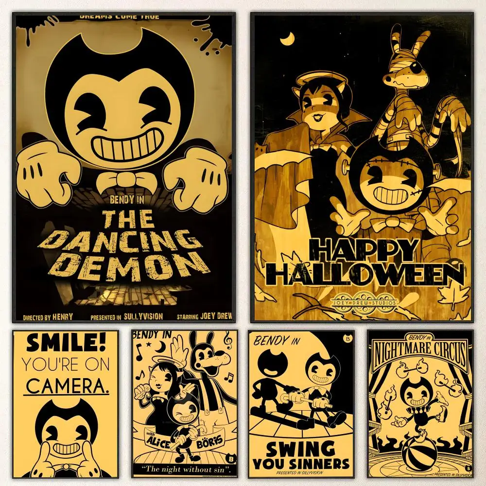 Game B-Bendy and the I-Ink M-Machine Poster Self-adhesive Art Waterproof Paper Sticker Coffee House Bar Room Wall Decor