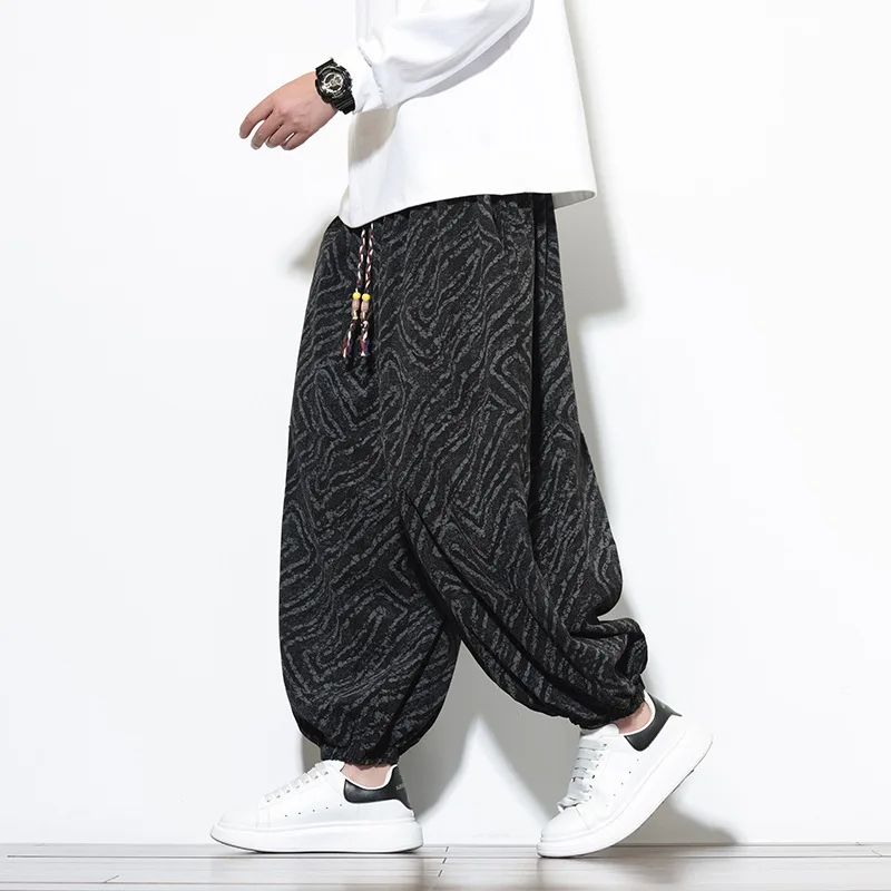 

Autumn and Winter Men Harem Pants Casual Jogging Pants Male Corduroy Elastic Waist Sweatpants Men Wide Leg Trousers
