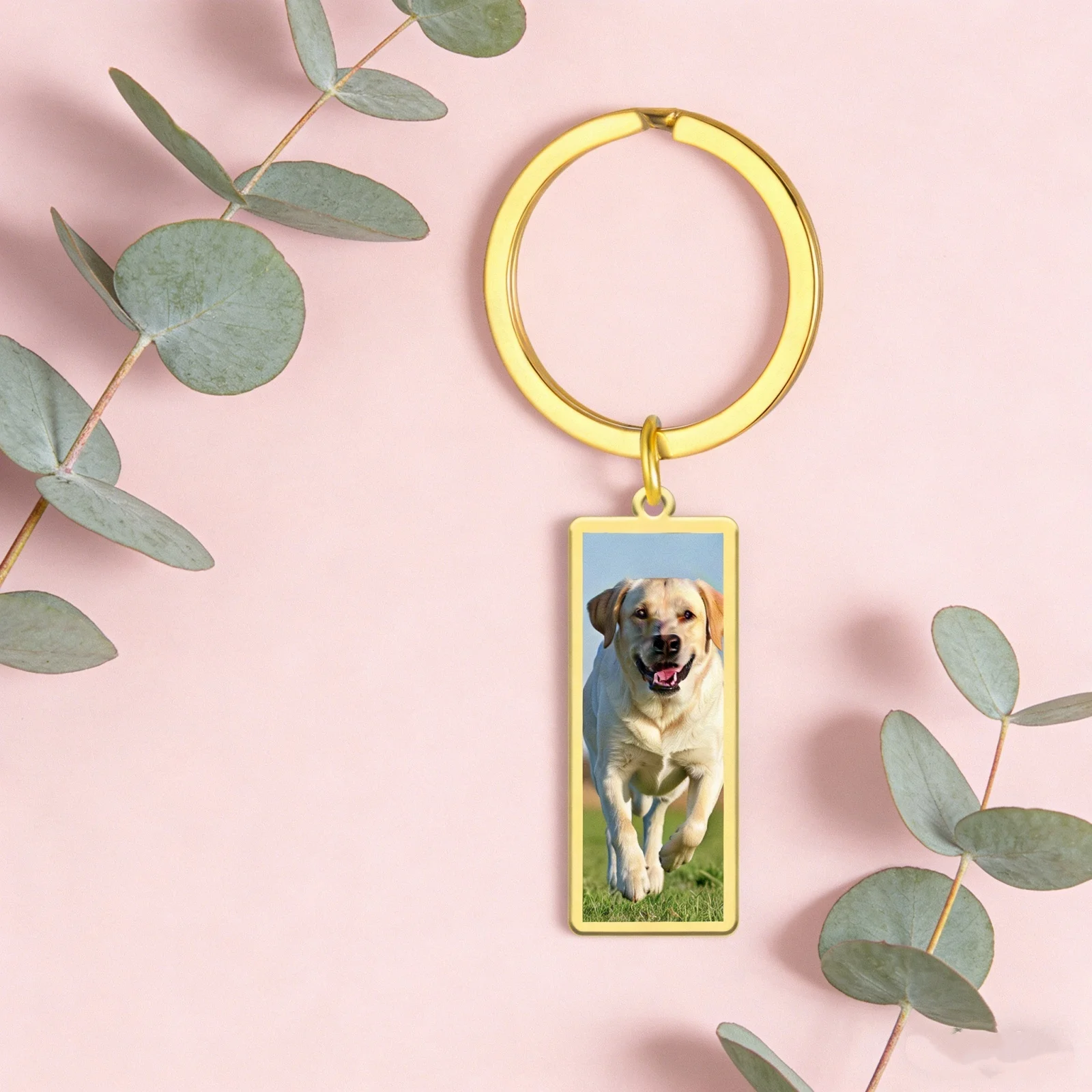 Customized single and double-sided photo long keychain stainless steel personalized picture logo name car keychain family gift