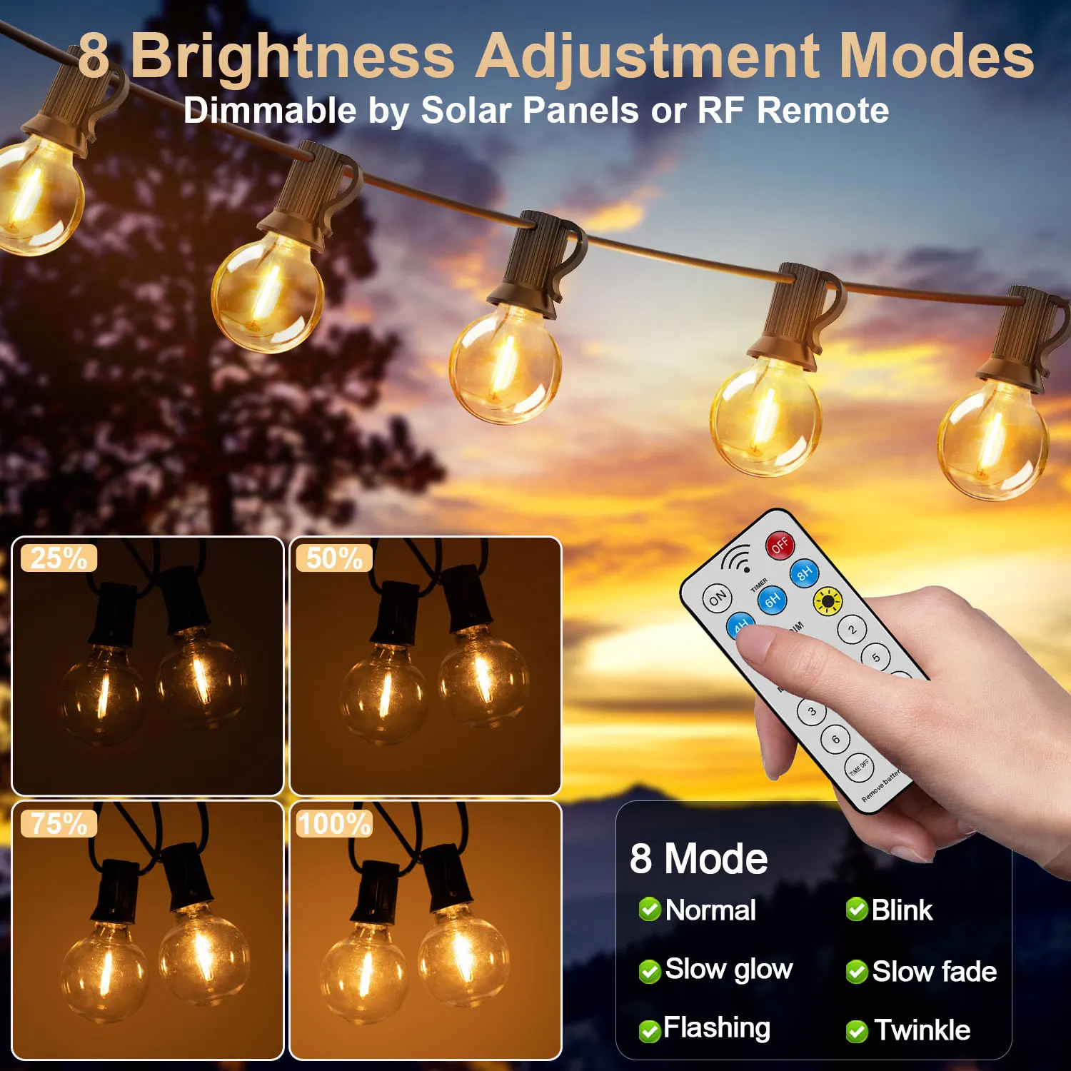 Led G40 Solar String Lights Outdoor Waterproof Garden String Lights USB Rechargeable Solar Light With Remote Decoration Light