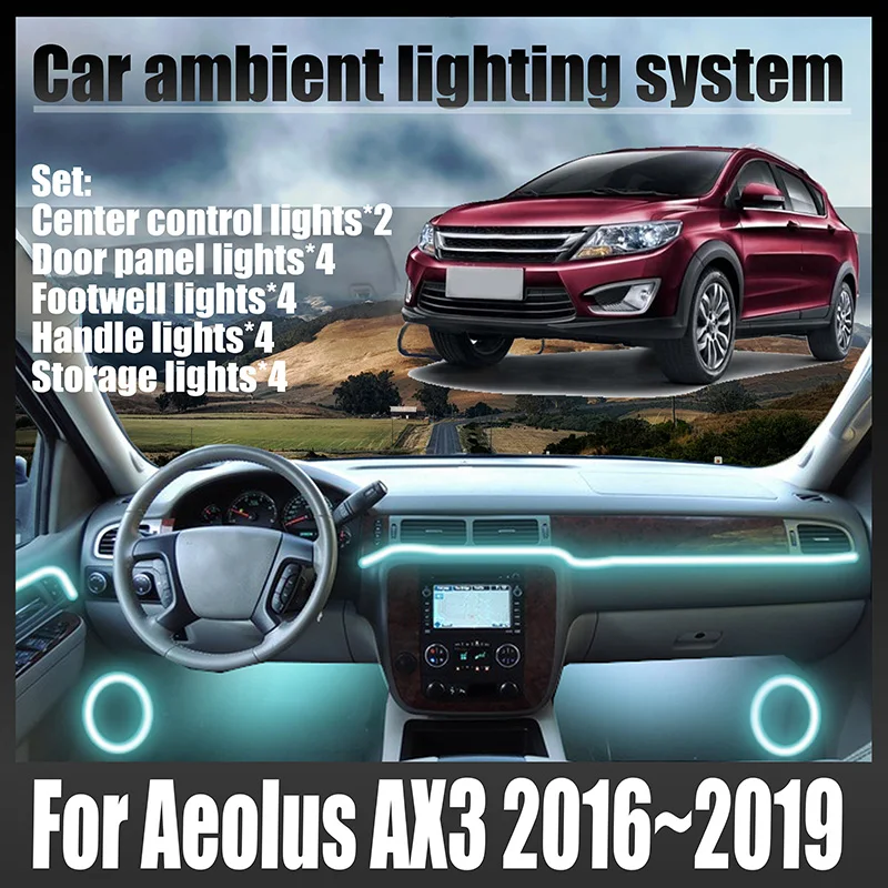 Luces LED Ambientales para Automóvil Aeolus AX3 2016~2019, Luces de Atmósfera Coloridas, Tira de Neón para Interior de Automóvil, Iluminación RGB de 64 Colores