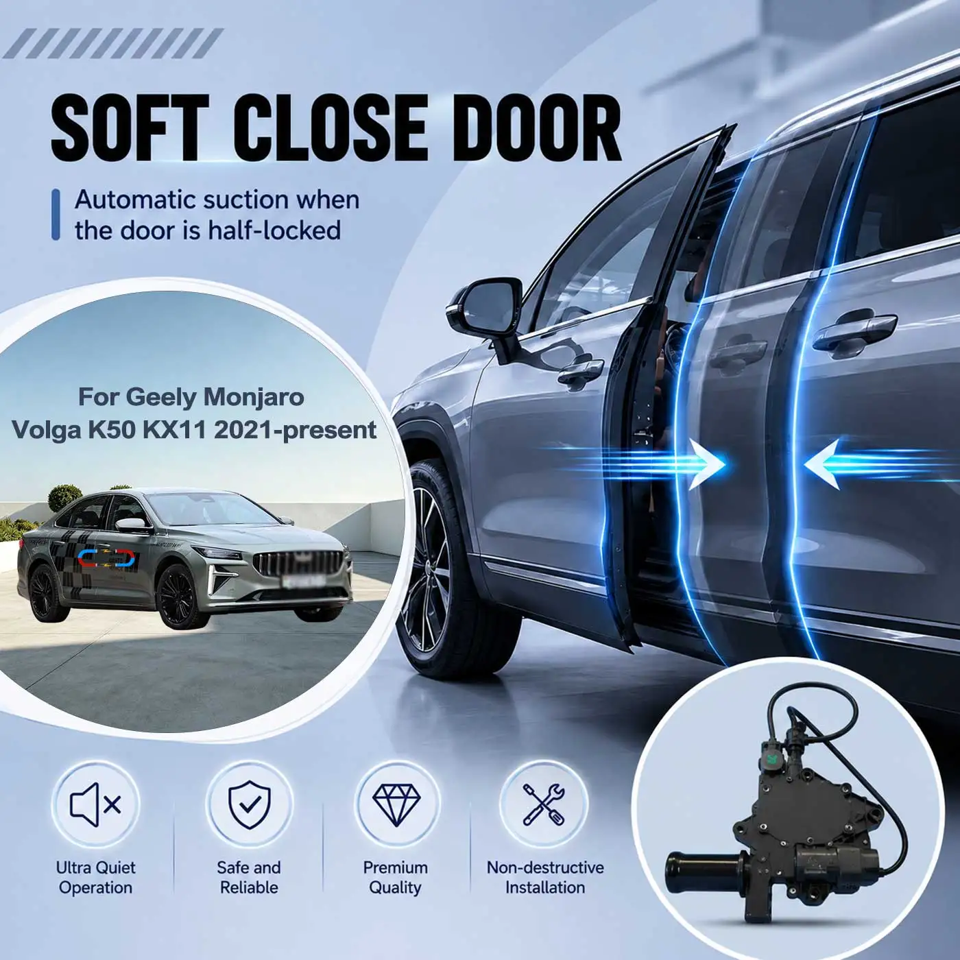 

For Geely Monjaro Volga K50 KX11 2021-present Electric Soft Close Door Auto Pull-In Suction Lock Intelligent Silent Closer Kit