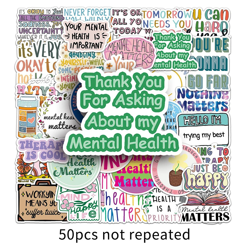 10/30/50PCS Art Mental Health Motivational Phrase Stickers Cartoon Graffiti Decals DIY Phone Fridge Helmet Bike Car Sticker Toy