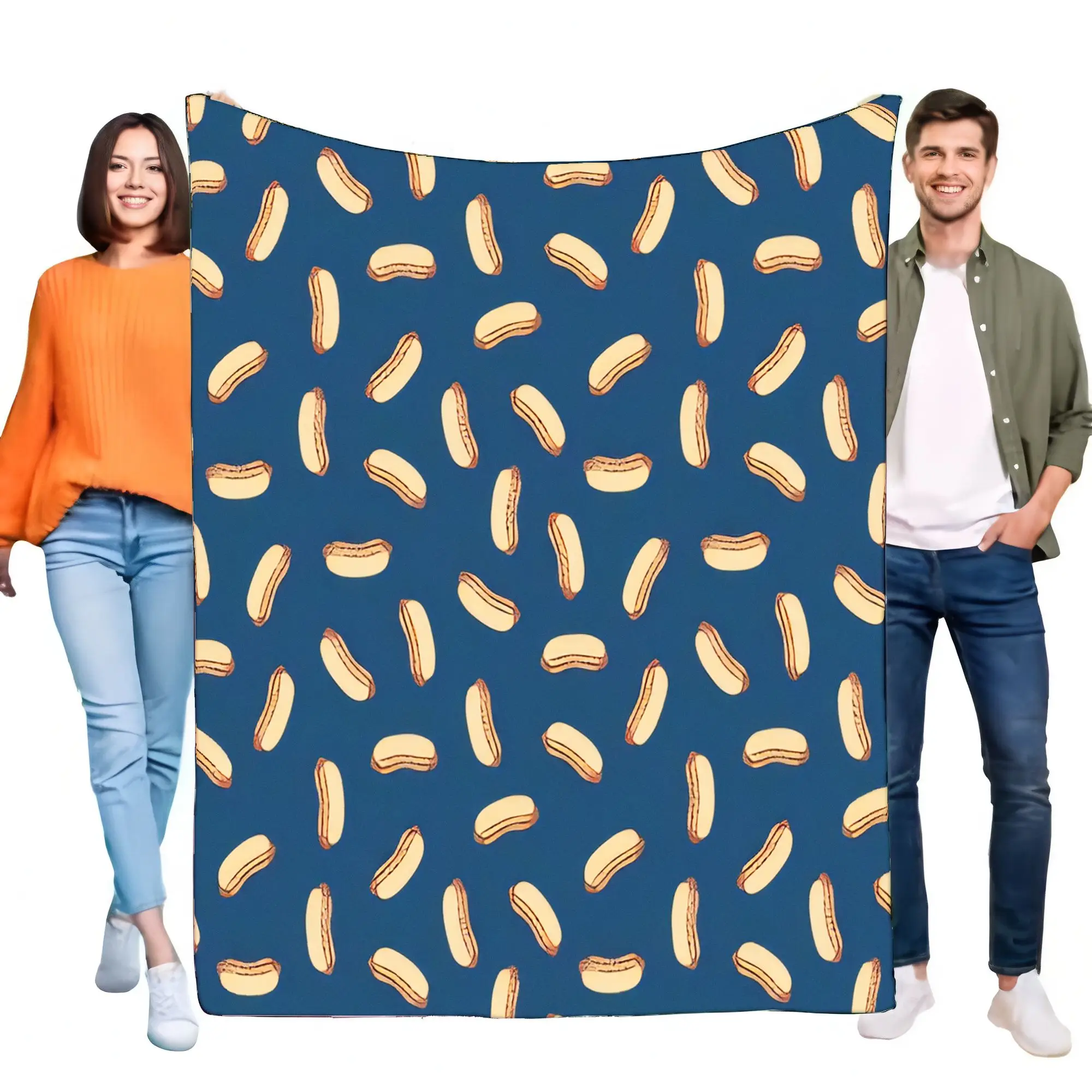 Hot Dog Pattern Fleece Blanket Super Soft Cozy Lightweight Throw for Bed Sofa Travel Picnic. Funny Foodie Novelty Gift Home Deco