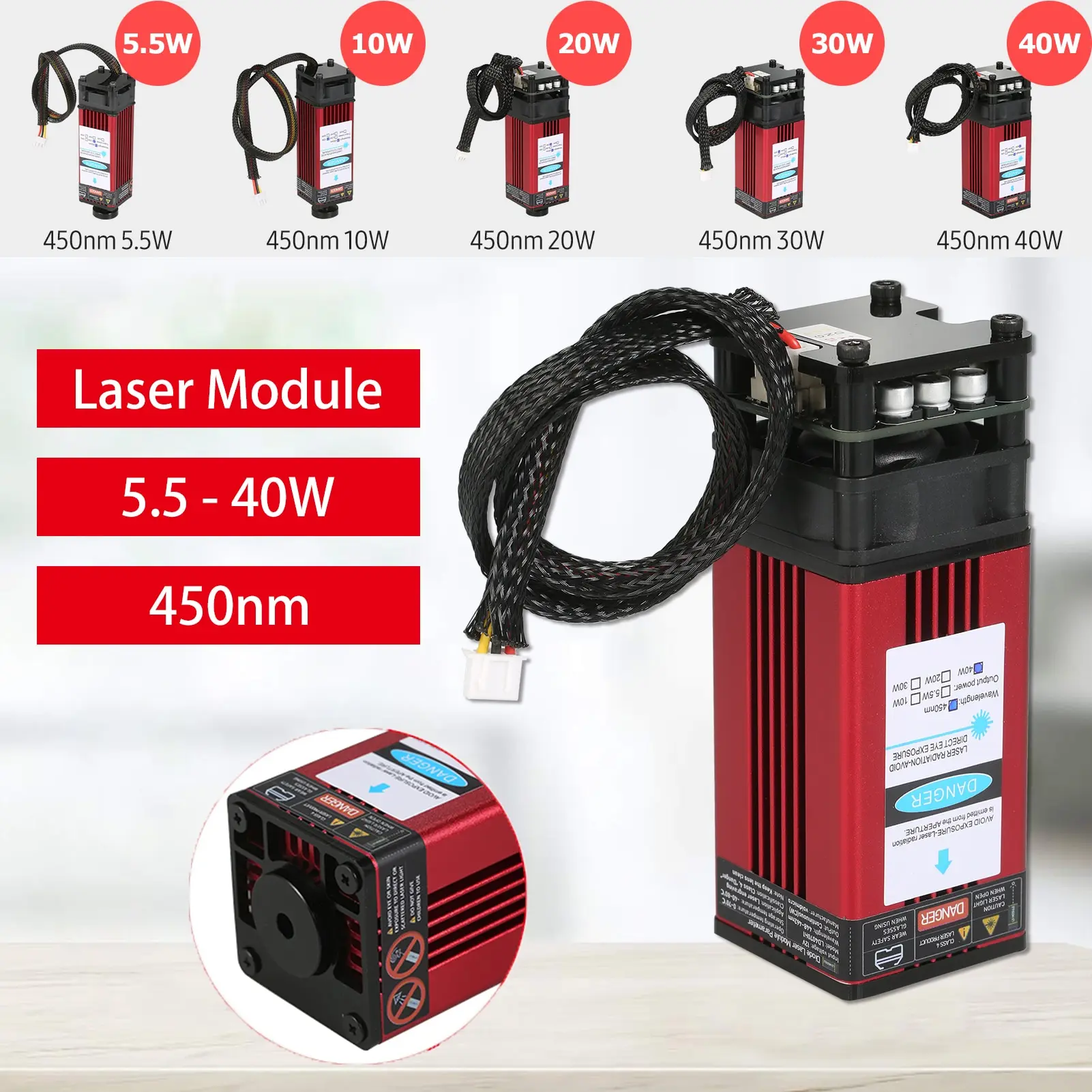 80/40/30/20/10/5.5W 450nm moduł laserowy głowica laserowa Lase do maszyny do grawerowania laserowego znakowanie drewna narzędzie tnące głowica grawerująca