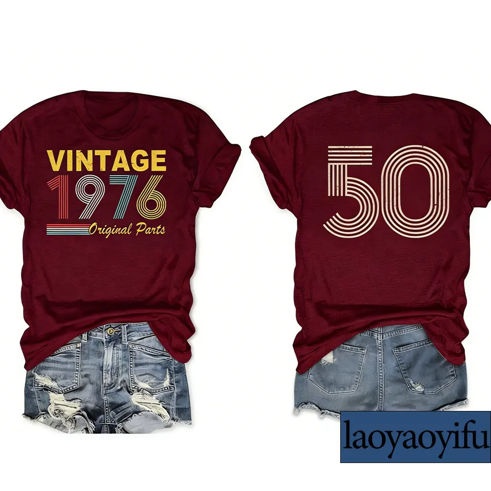 50th 60th Birthday Gift for Women Vintage 1976 1966 Cotton Tshirt Birthday Party Tee Graphic Short Sleeve Tops The Gift for Mom