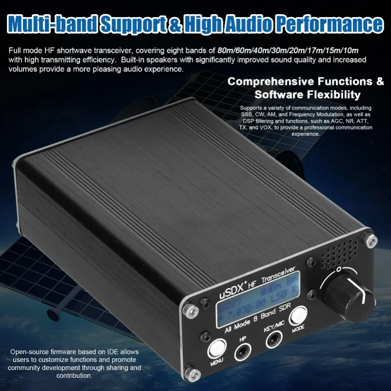 USDR USDX+ V2 SDR Transceiver 8 Bands All Mode High Frequency SSB CW AM QRP Short-wave Transceiver with BNC Antenna Connector
