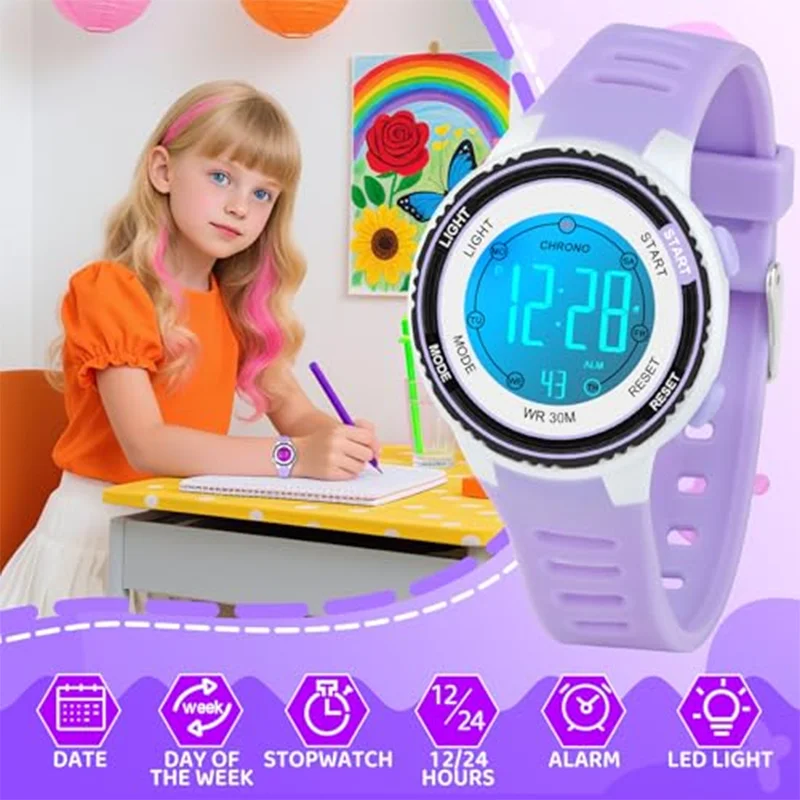 Electronic Watch for Student Teen Waterproof Alarm Clock Outdoor Sports Watch Multifunction   Wristwatch Gift