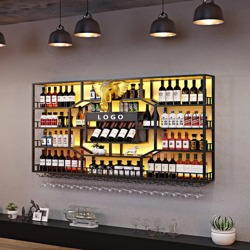Iron Display Wine Rack Wall Mount Bar Living Room Kitchen Large Library Home Wine Rack Storage Vitrina Wine Cabinet Furniture