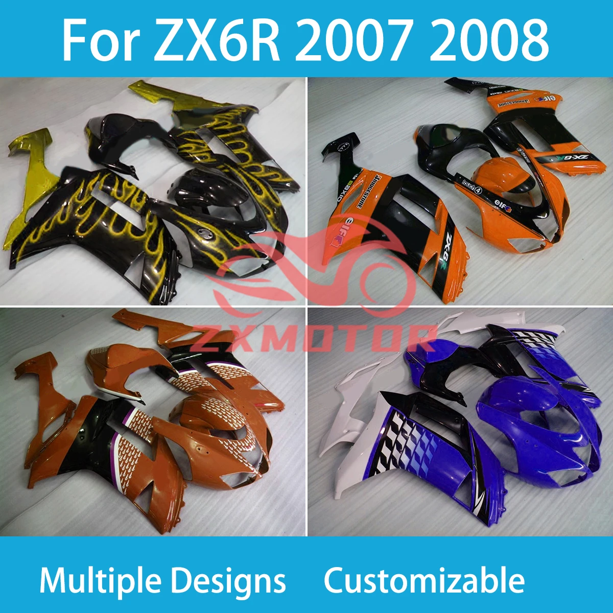 

ZX6R 07 08 100% Fit Fairing Kit for Kawasaki Ninja 636 ZX 6R 2007 2008 Customizable Motorcycle Accessories Shell Fairings