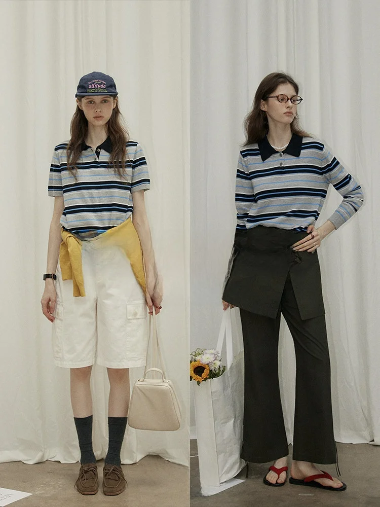 

Женский хлопковый пуловер свободного кроя с круглым вырезом, вязаный в полоску, с коротким рукавом, модный стиль