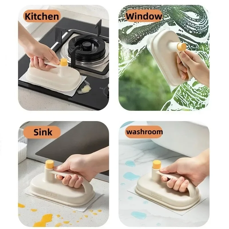 Kitchen Cleaning Brush Replaceable Disposable Magic Cloth with Handle Cleaning Cloth Wipes Portable Tableware Cleaning Rags