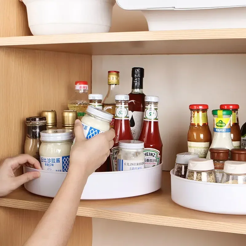 

360 Degree Rotating Cabinet Organizer Kitchen Bathroom Cosmetic Turntable Storage Tray Non-Slip Spice Round Rack Plate Bandejas