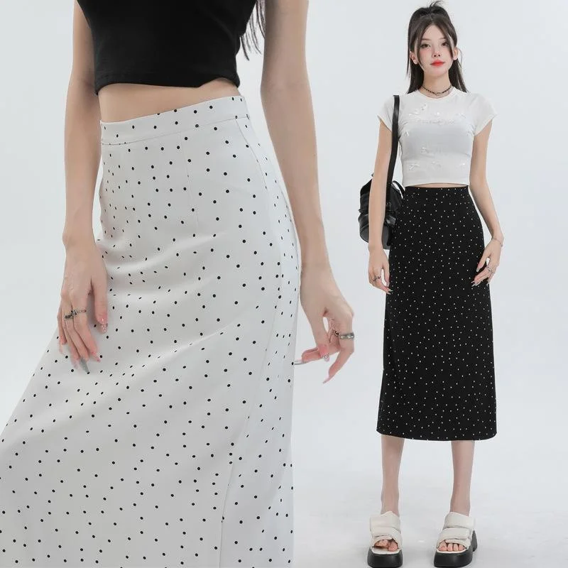 白水玉ミディスカート レディース Sサイズ 秋 スリット Aライン シフォン ハーフスカート ハイウエスト ビジネス ホームウェア