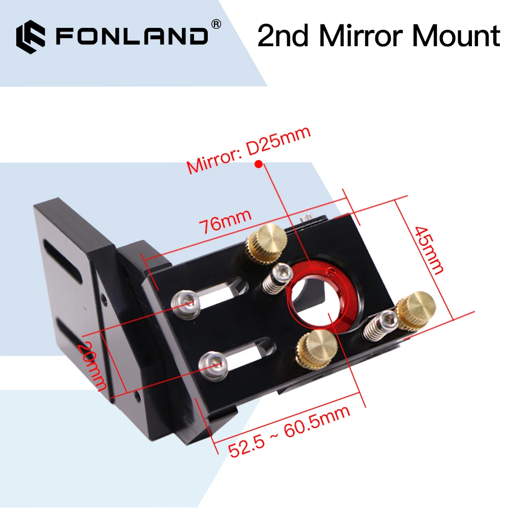 FONLAND CO2 블랙 세컨드 레이저 마운트 미러, 레이저 타각기 통합 마운트, 25mm