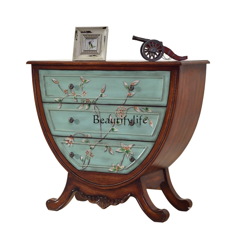 

American Idyllic Side View Three-Drawer Chest of Drawers Cup-Shaped Storage Mediterranean Storage Cabinet