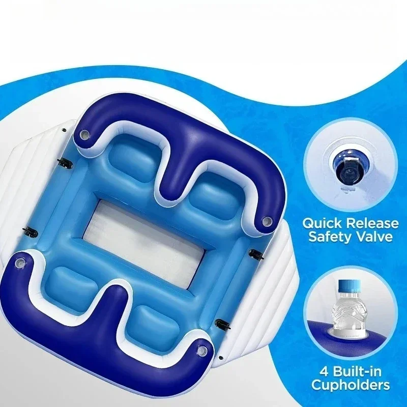 Inflatable multi-person floating island, 4-person floating row on the water, ocean park lounge chair floating island on  water