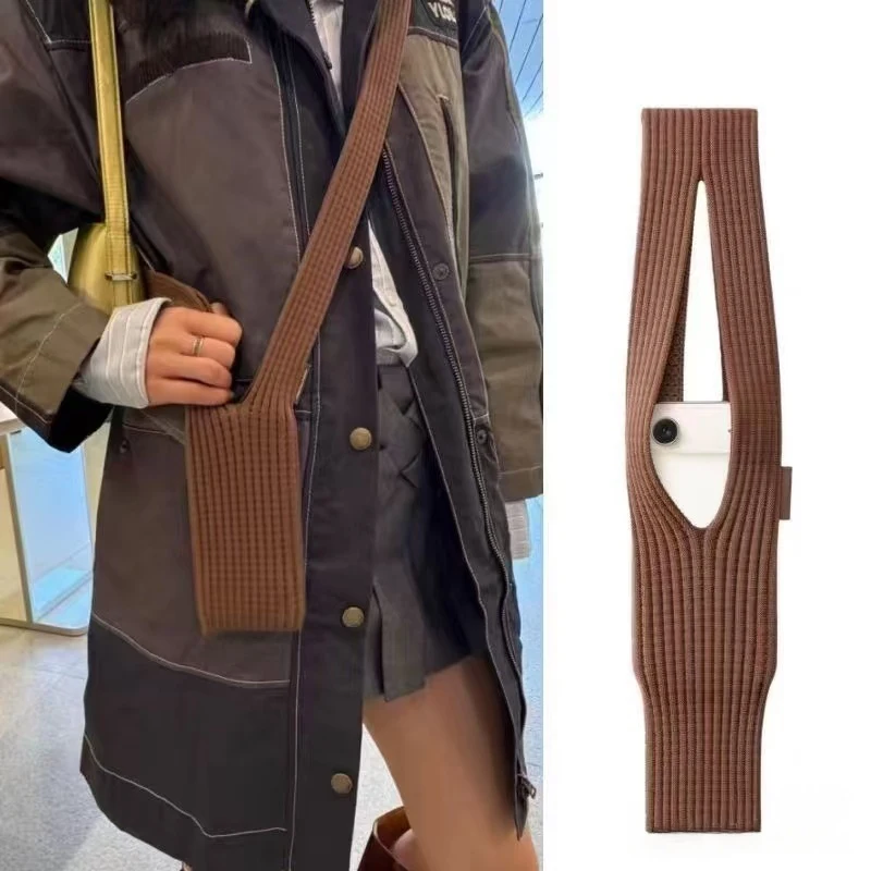 Bolsa de armazenamento de telefone, estilo cachecol pendurado no pescoço mini bolsa de celular, bolsa de ombro crossbody de malha feminina, bolsa de cintura leve masculina