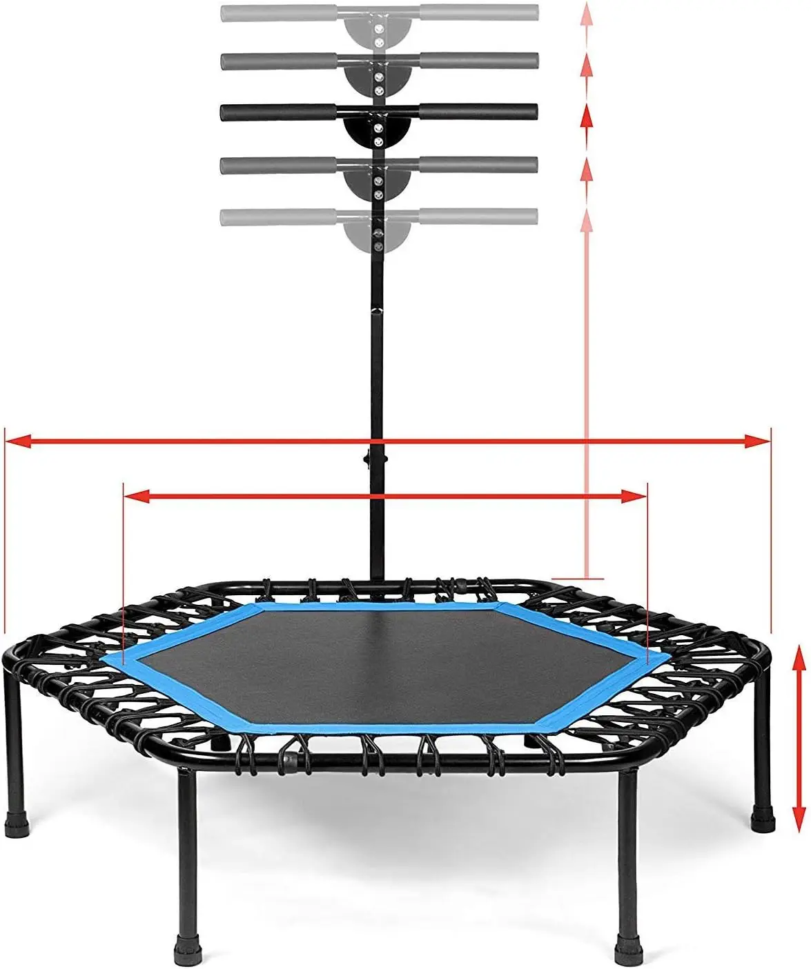 Indoor Trampoline, Blue/Green/Red, Rebounder Home Fitness Trampoline with Height Adjustable Bar