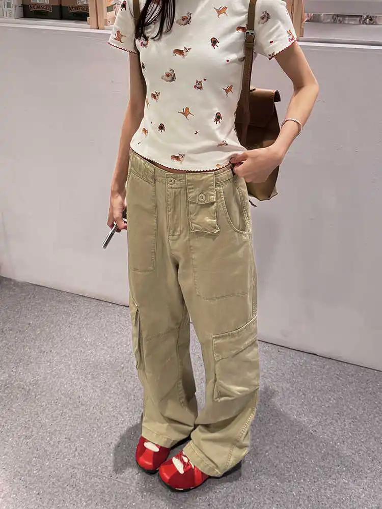 

Spring Women Khaki Y2k Cargo Jeans Baggy Harajuku 90s Aesthetic Denim Trousers Vintage Jean Pants Japanese Style Trashy Clothes