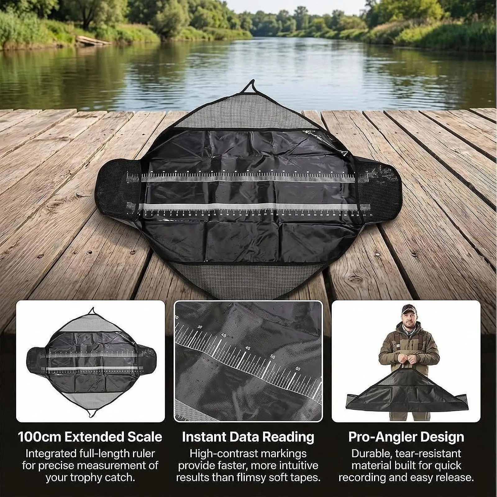 Fish Weigh Bag Supplies Replacement Leakproof High Performance with Fish Ruler Professional Folding Storage Bag Heavy Duty Black