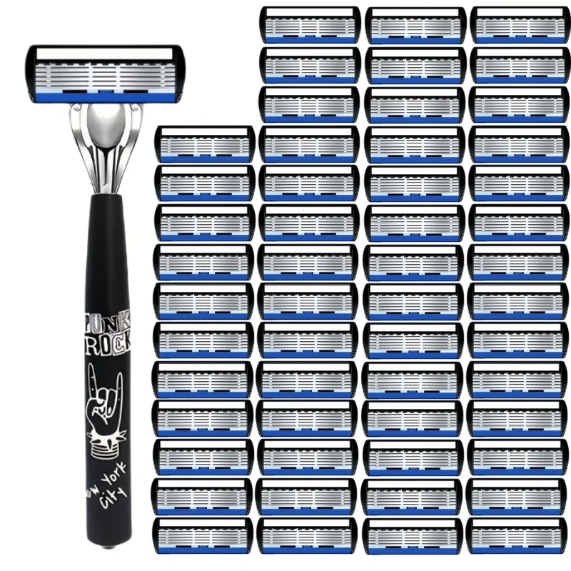 Heavy-Duty Stainless Steel Razor With 6-Layer Blades, Compact & Portable Design, Easy-Clean Handle For Smooth Wet & Dry Shaving