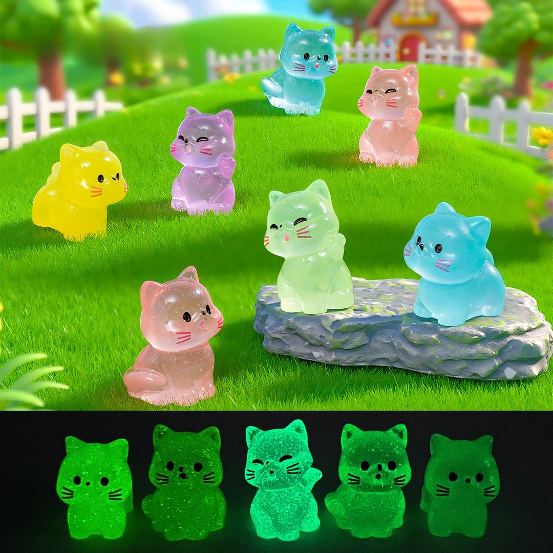 KawaLuminous Mini Resin Cat Tiny Kitten Figurin for Fairy Garden Landscape Aquarium Potted Plant Prank Game DIY Ornament