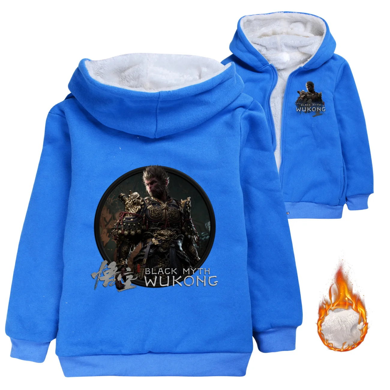 Kids Clothing Children's Cardigan Black Myth Wukong Game Zipper Thick Jacket Girls Hoodie Boys Popular Cartoon Winter Fur Coat