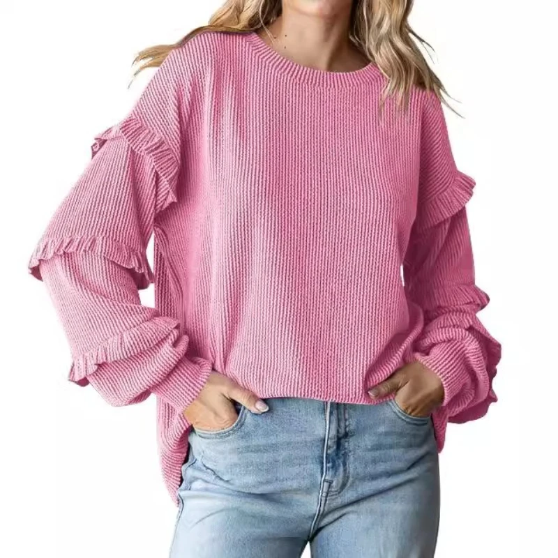 

Women Pullovers Sweaters Knitted Round Neck Full Sleeve Jumpers Y2k Streetwear Solid Elegant Splice Knit Work Autumn Winter