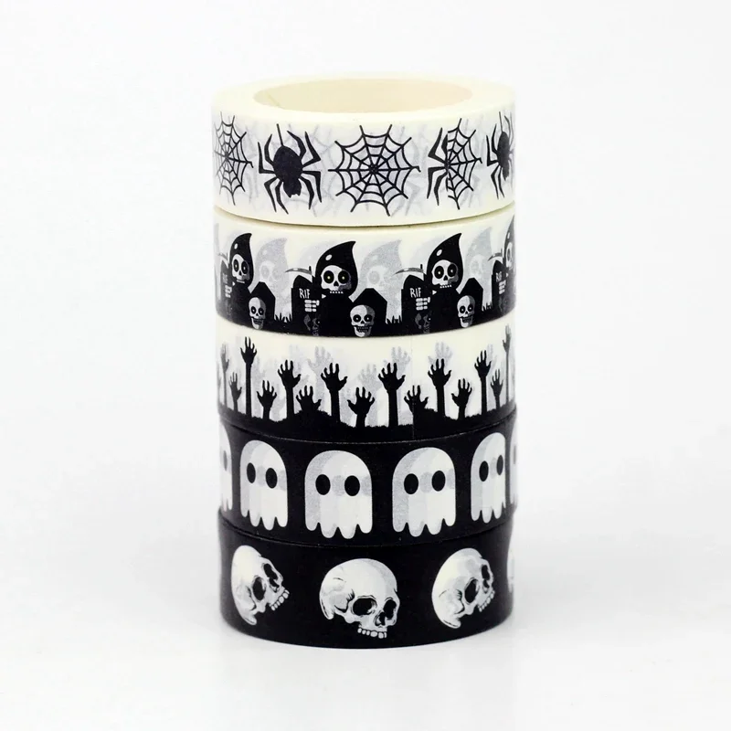 Bulk 10PC/Lot Deco Ghost Skull Spider Web Halloween BW Washi Tapes Set for Scrapbooking Journaling Masking Tape Cute Stationery