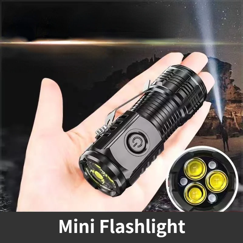 Outdoor Portable Flashlight Rechargeable Mini Flashlight Camping Super Bright Lighting Small Torch Cap Clip Light Outdoor Gadget