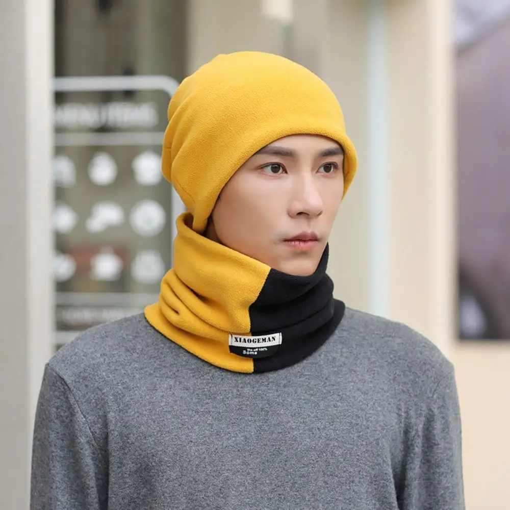 

Fashion Thicken Men's Neck Warmer Hat Snood Velvet Pullover Cap Men Color Blocking Soft Windproof Hat Male