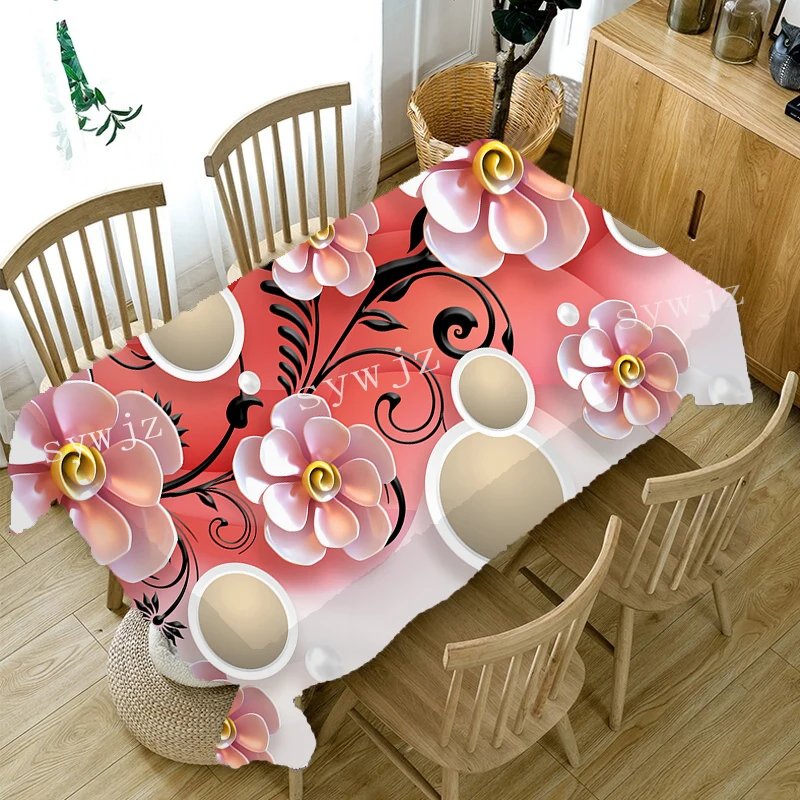 3D Diamond Flower Tablecloth Butterfly and Morning Glory Washable Thicken Cotton Cloth Rectangular and Round Table Cloth