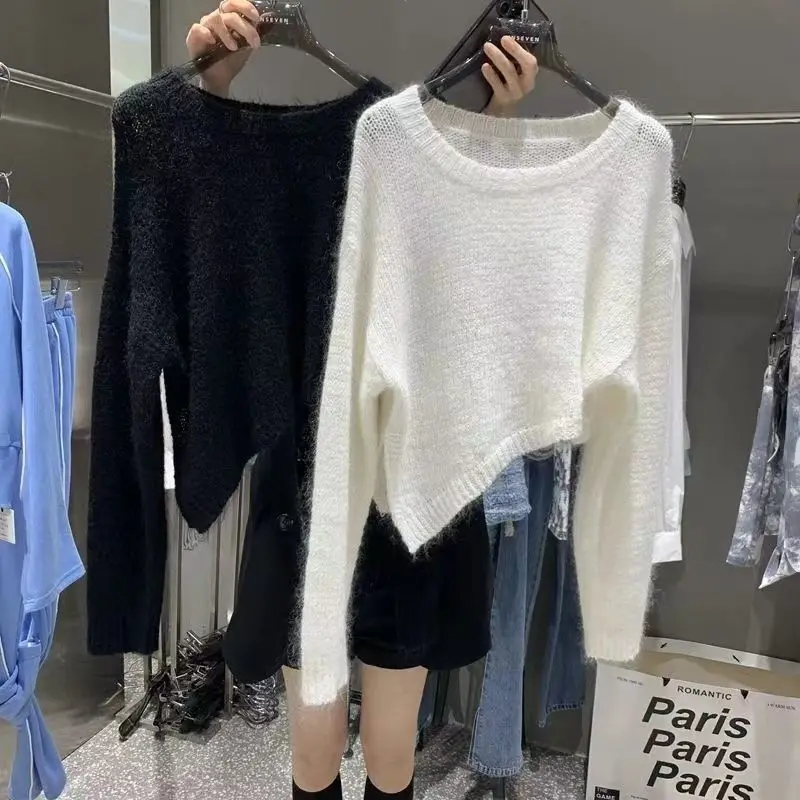 ربيع الخريف جديد رقيقة الرجعية محبوك بلوزة شق الطالبات أعلى كسول نمط #1