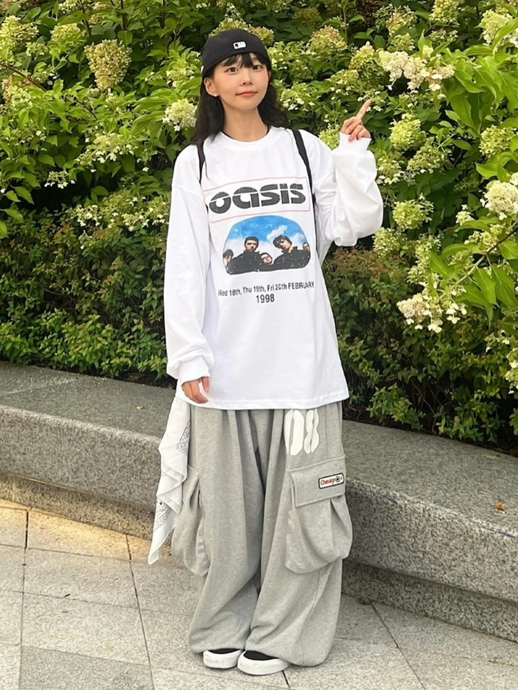 

Retro American Sle Long Sve T-irt Women's Faion Brand round Ne Letter Print Comfortable Cotton Autumn Winter New A...