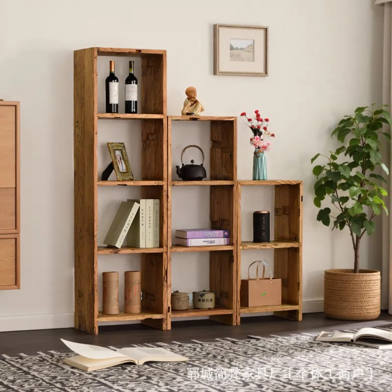 Old elm bookshelf multi-layer solid wood bogu shelf display rack tea set display rack floor-to-ceiling vase ornament shelf