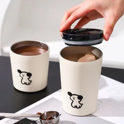 240/360ml Cute Dog Frosted Coffee Cup Stainless Steel Double Water Mug Thermal Bottle -Proof Vacuum Flask Travel Cup