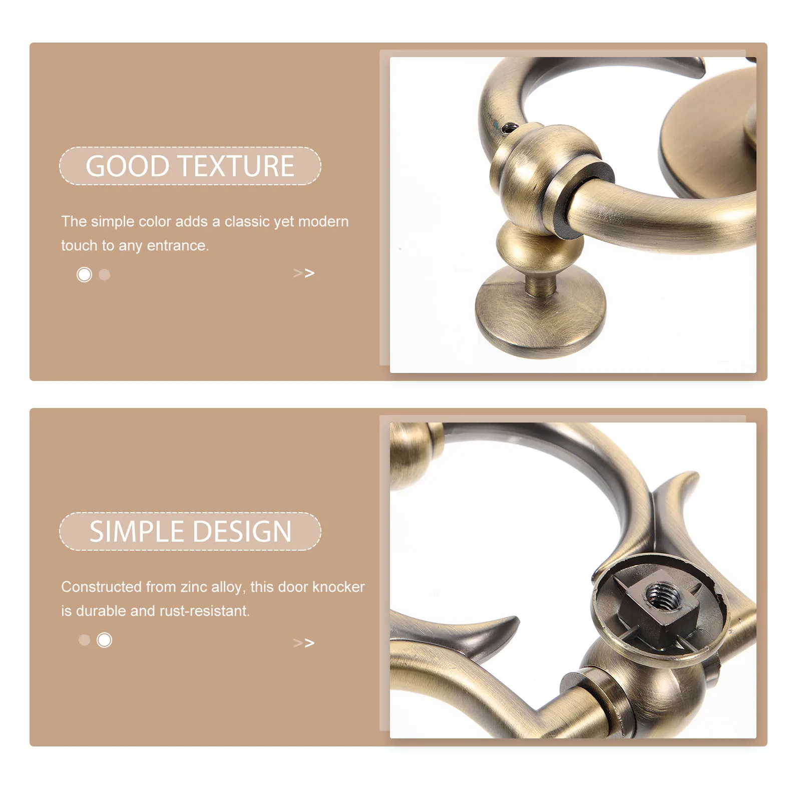 

Security Zinc Alloy Classical Exterior Home Front Knocker Decorative Durable Rustproof Hardware Easy Install Comfort Grip