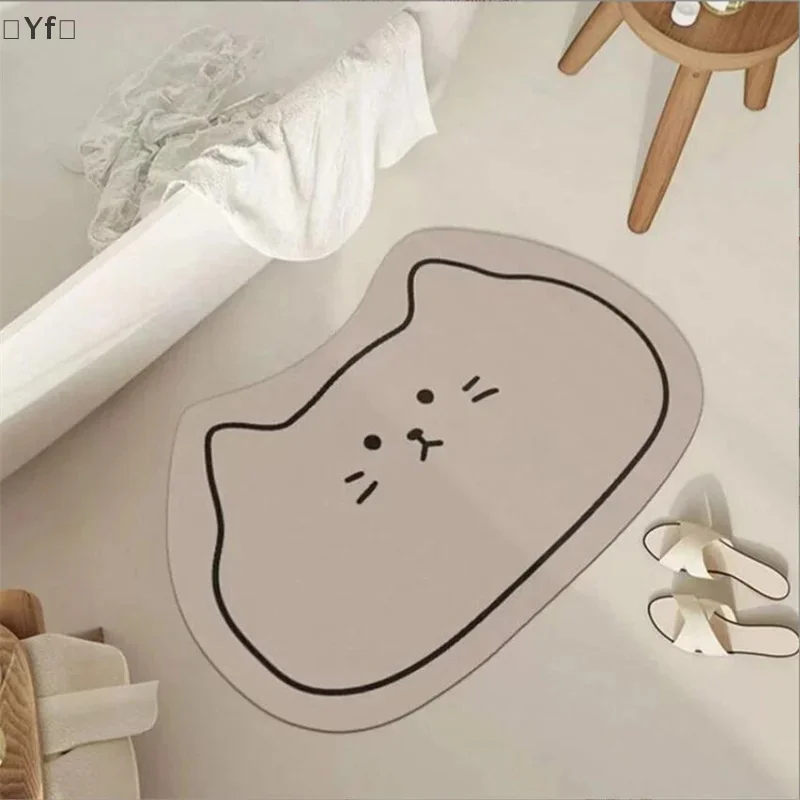 

Cartoon Cat Head Multi-Color Thick Soft Diatomaceous Earth Bathroom Absorbent Floor Mat Quick Drying Entrance Foot Pad Anti Slip