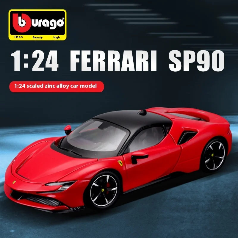 2024 Burago 1:24 Ferrari Sf90 Replica Alloy Sports Car Model Room Decoration Kids Collection Toys Christmas Gifts Wholesale