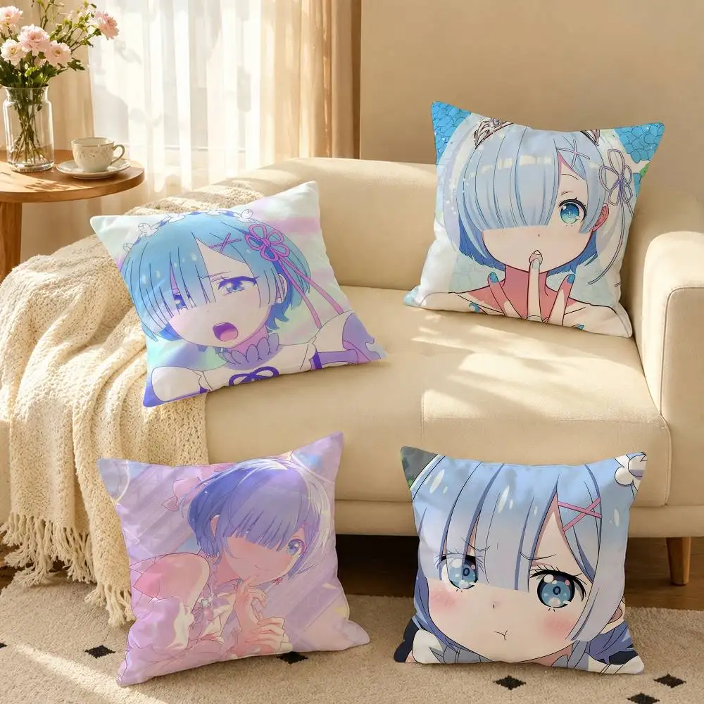 Anime Re Zero R-Rem Square Double-Sided printed Pillow Case Bedroom Bedside Pillow Sofa Cushion Cover