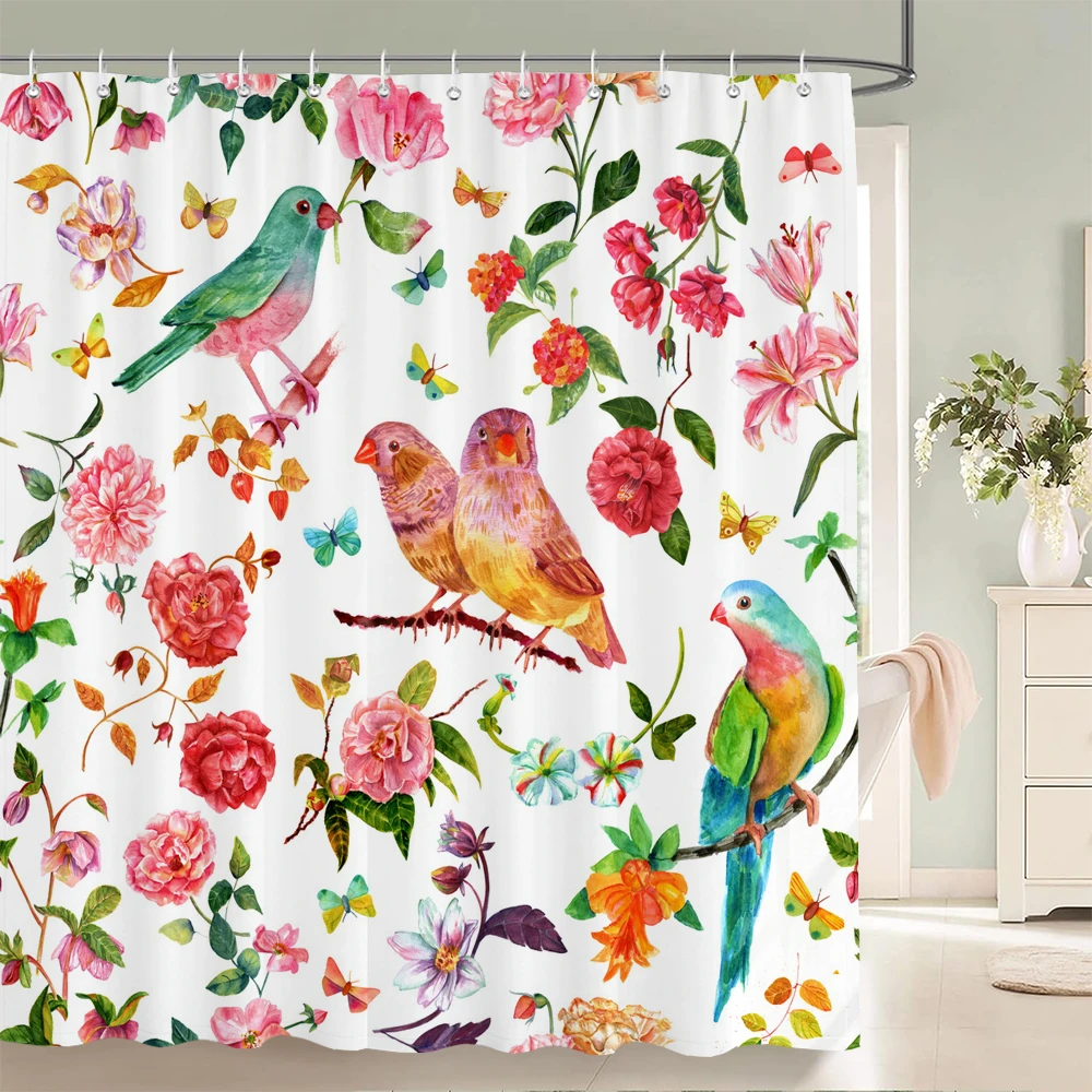 

Colorful Flowers, Birds, Plants Shower Curtains Waterproof Bathroom Curtains 3d Printing Polyester Cloth 180X200CM Bath Screen