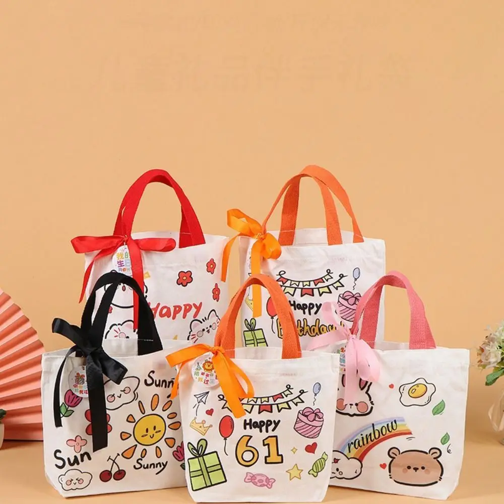 New Fashion Canvas Handbag Large Capacity Cartoon Shopping Bag Washable Soft Storage Bag Work